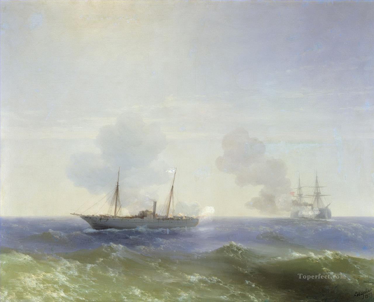 Ivan Aivazovsky batalla del vapor Vesta y el acorazado turco Seascape Pintura al óleo